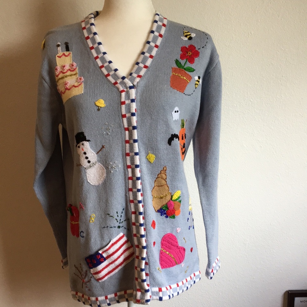 Vintage Storybook Knits HSN Holidays Cardigan.